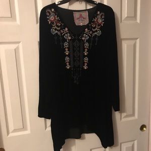 Johnny Was velvet embroidered tunic